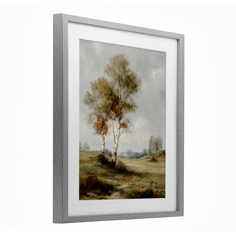 «Autumn Countryside Trees», reproduction sous verre encadrée, design par LSR Design Studio, Cadre de ferme gris