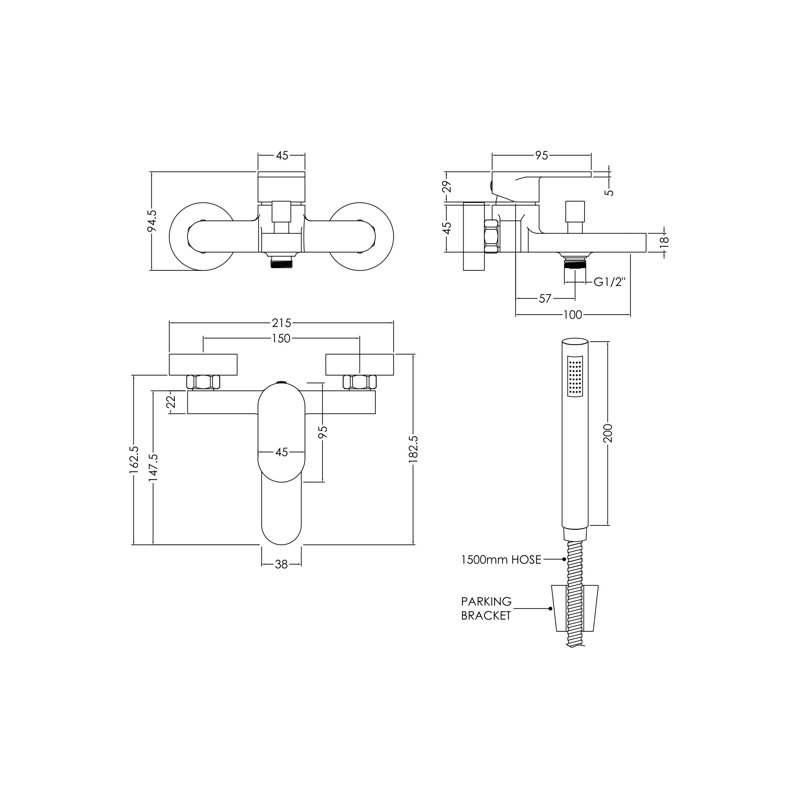 Binsey 1 Handle Wall Bath Shower Mixer Bath Filler with Diverter