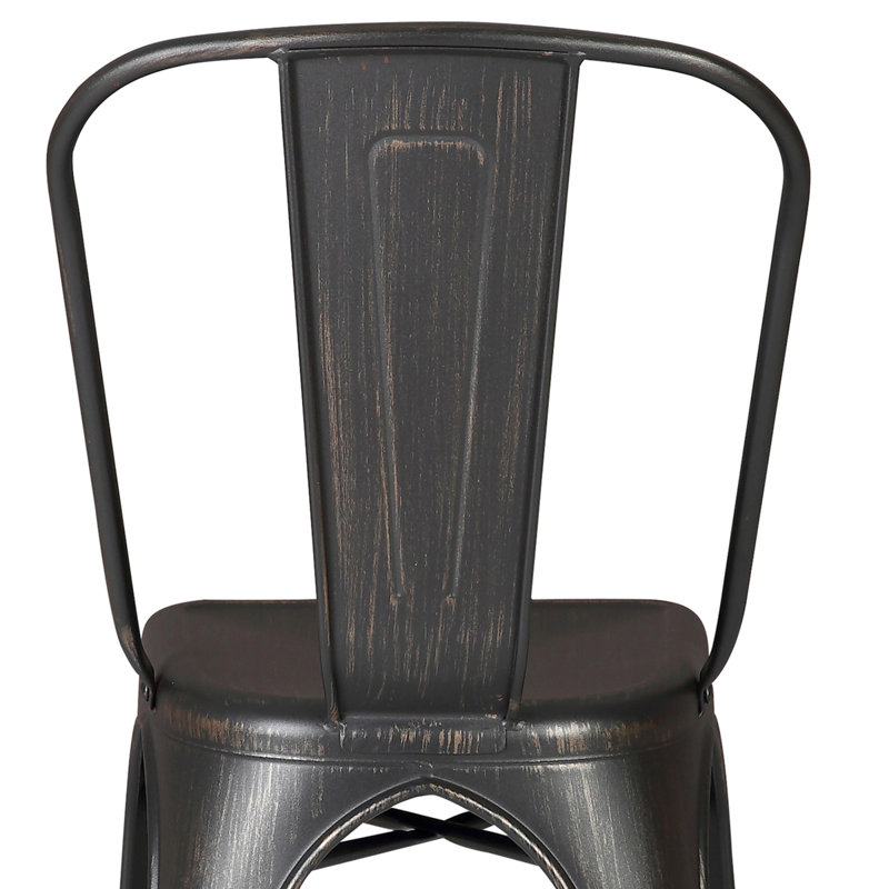 Ensemble de 4 chaises de salle à manger empilables en métal, chaises de salle à manger à dossier à lattes industrielles modernes, support robuste en croix, chaise sans accoudoir portable légère pour la cuisine, la salle à manger, le bar, noir vieilli