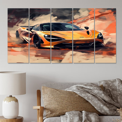 «Orange Exotic Car On Offroad I - Muscle Car», ensemble de décorations murales en métal