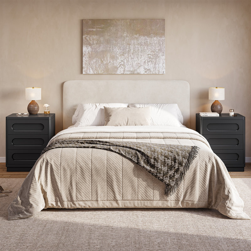 3-drawer Nightstand, 21.7'' W Nightstand, Bedside Table With Storage Drawers, Handleless End Side Table And Safe Round Corner Design For Bedroom, Living Room,dressing Room