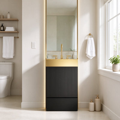 20inch Freestanding Striped Bathroom Vanity with Stainless Steel Sink and Drawer