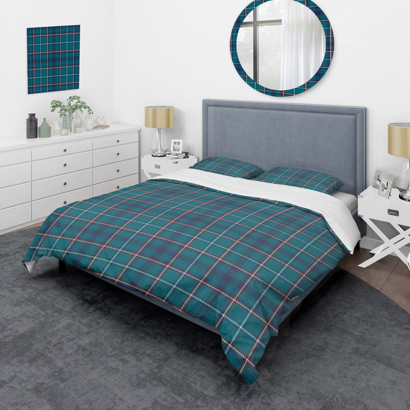 Blue Checked Tartan - Abstract Duvet Cover Set - Microfiber Polyester, King Duvet Cover + 2 King Shams