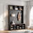 Farmhouse 4-in-1 Hall Tree With 6 Hooks, Entryway Bench With Adjustable Shelves, 16 Open Compartments And A Side Umbrella Rack-1264172472
