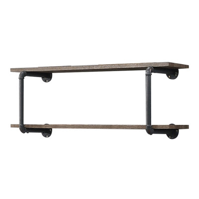 2 tablettes murales avec tablettes réglables, chêne antique et gris sableux