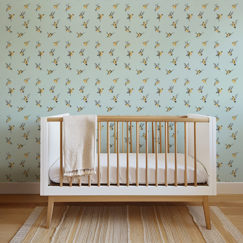 Flight of the Finches - Wallpaper, Daylight Blue, Peel & Stick, Self-Adhesive