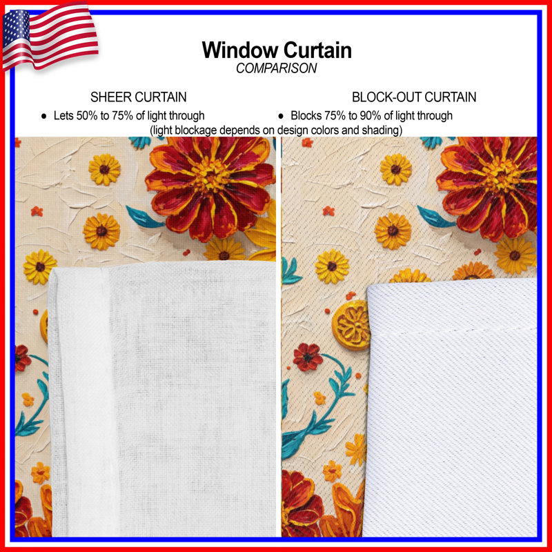 Rideaux de fenêtre colorés à motif de fleurs de souci, voilages et voilages à motif occultant - 1 panneau, Sheer