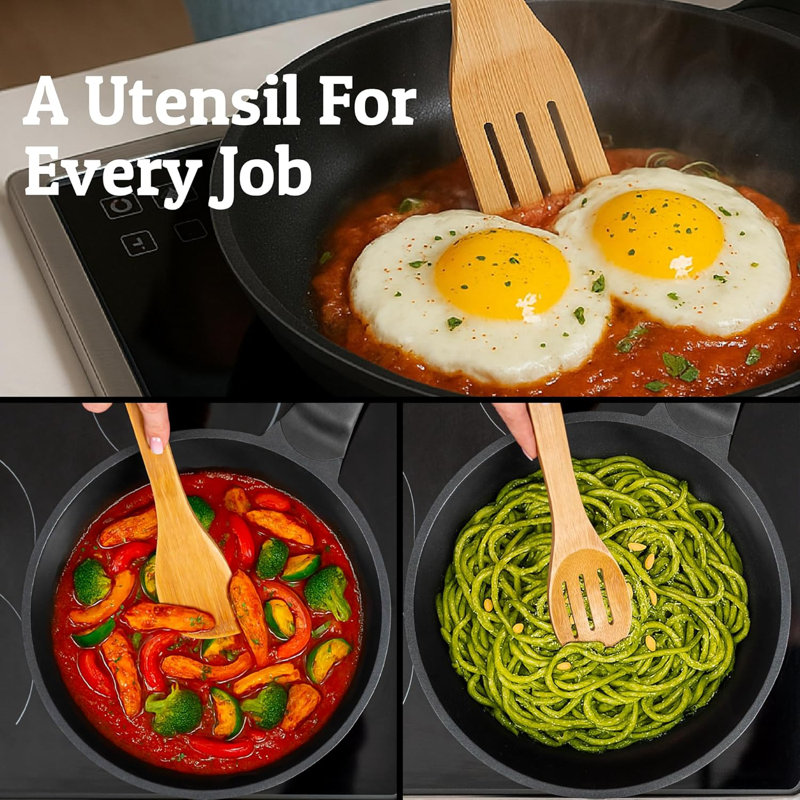 Ensemble d'ustensiles de cuisine en bois non toxique 8 pièces avec porte-ustensiles 8 pièces
