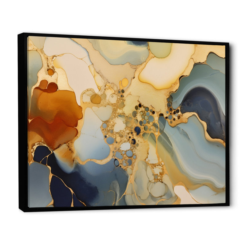 Art abstrait fluide brun de luxe II, Cadre flottant noir, H 24 po x l 32 po x P 1 po
