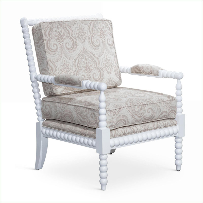 Fauteuil Spindle, finition blanche, tissu cachemire taupe