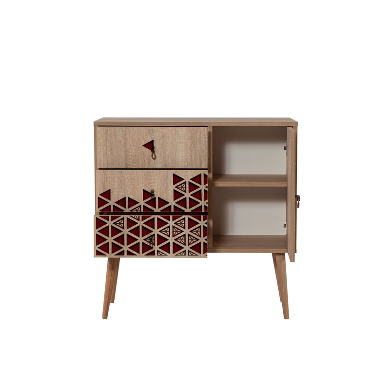 Borup 90cm W 3 - Drawer Chest of Drawers, Red