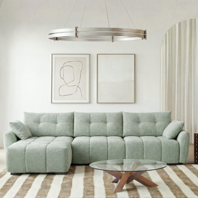 110" L-Shaped Sectional Sofa With Movable Ottoman,  Chenille Fabric