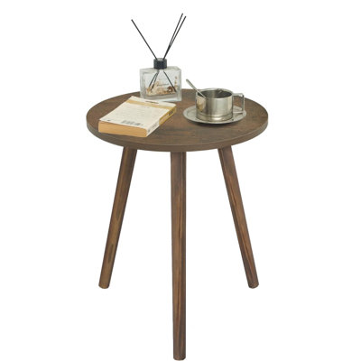 Small Round Modern Side Table - 16"D x 19.5"H Natural Walnut (Living Room/Bedroom/Office Small Spaces)