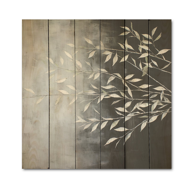 Feuilles de saule en blanc - feuilles, art mural sur bois de pin naturel, H 36 po x l 36 po