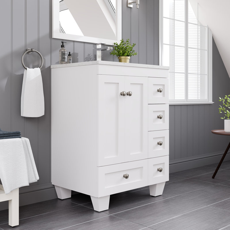 Meuble-lavabo en porcelaine l 24 po x P 22 po Yena, Blanc, Quartz - blanc de Carrare