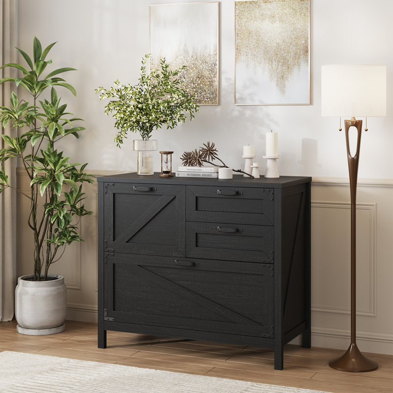 Lateral File Cabinet With 4 Drawers, Black