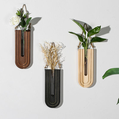 Wood Wall Planter Set of 3 - Boho Handmade Hanging Propagation Station, Wall Mounted Plant Vase for Living Room, Entryway