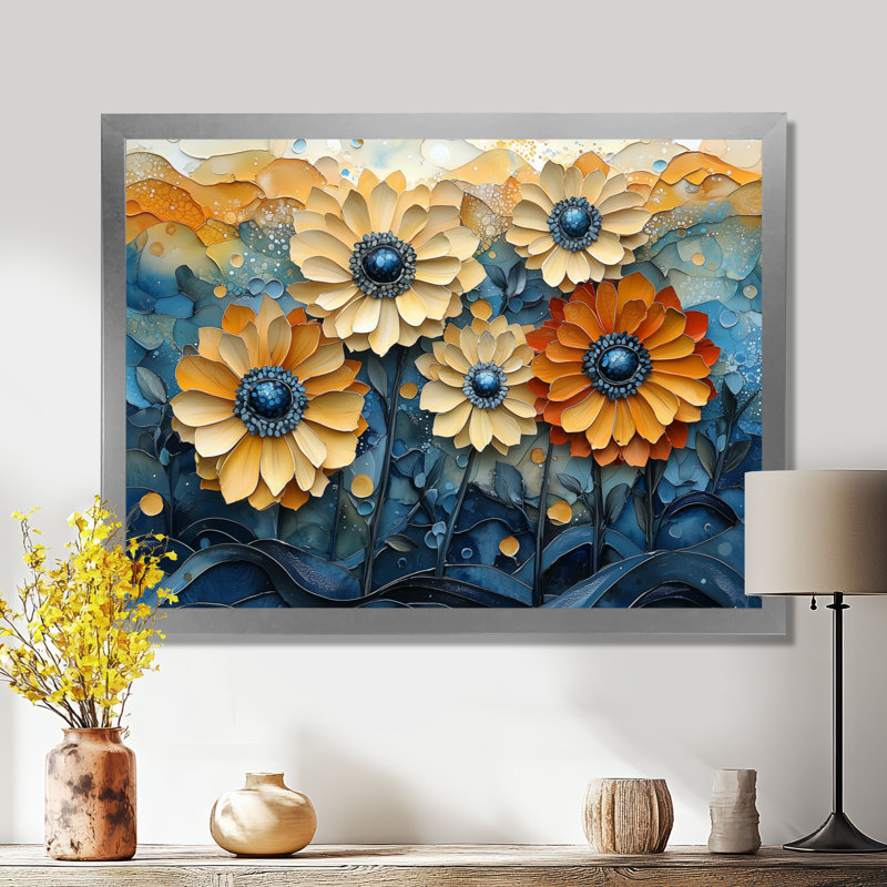 Isahbella - Floral Wall Art, H 30 po x l 40 po, Picture Framed Print, Argent argent