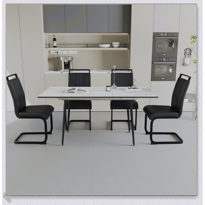 Ensemble de table de salle à manger extensible de 47 à 63 po pour 2 à 6 personnes, équipé d'une chaise de salle à manger rembourrée tubulaire sans accoudoirs en forme de C et d'une table de salle à manger élégante et spacieuse avec pieds en métal