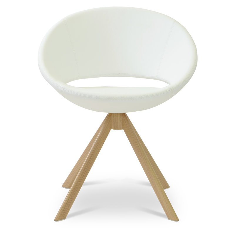 Crescent Metal Solid Back Dining Chair, Natural, White Faux Leather