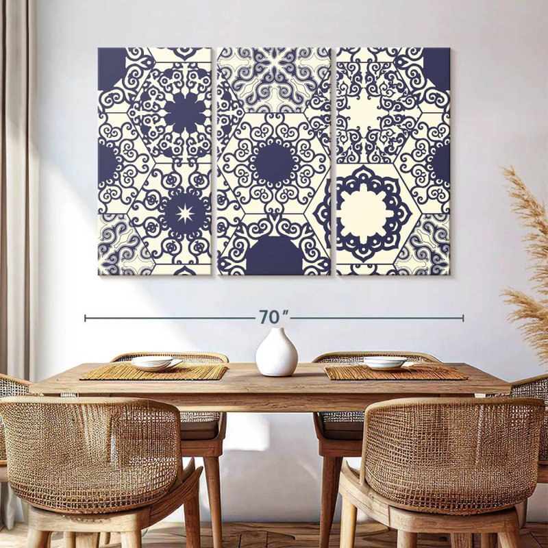 Motif de carreaux ornés bleu Kerner, H 32 po x l 50 po