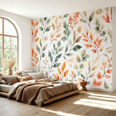 Papier peint adhésif à motif de feuilles d'eucalyptus floral Boho Feuilles d'automne Branches douces Branches douces Papier autocollant amovible pour décoration de salon Chambre à coucher H 69 po x l 96 po