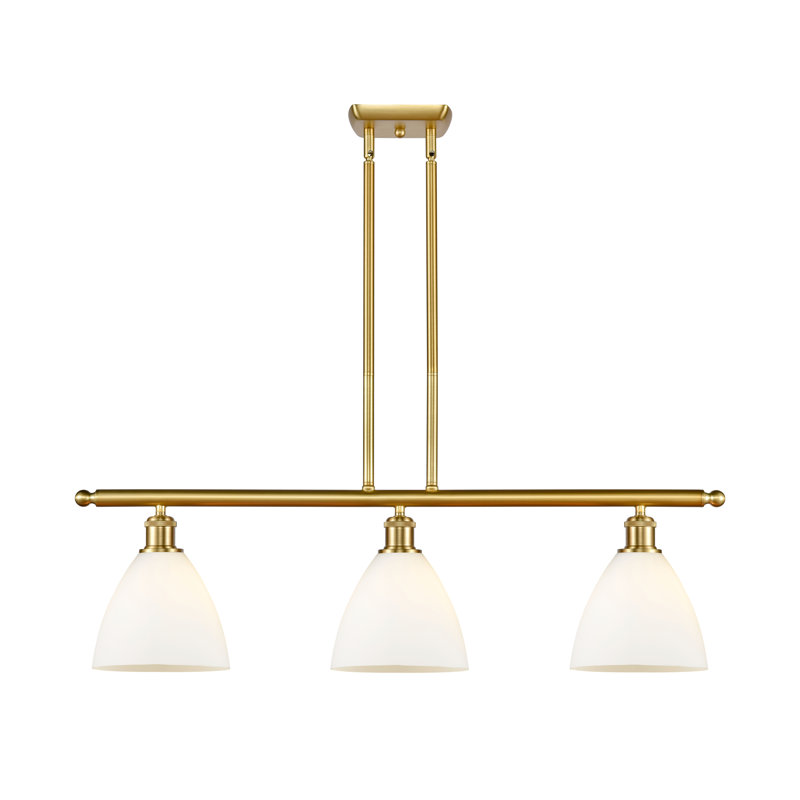 Luminaire suspendu linéaire à 3 lumières pour îlot de cuisine Amnah, Blanc mat, H 43,75 po x l 36 po x P 7,5 po, Or satiné