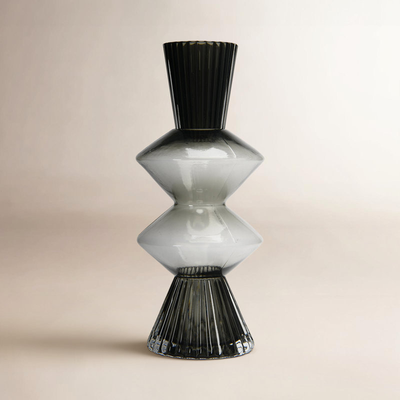 Smoke Glass Fluted Vase with Curved Triangles