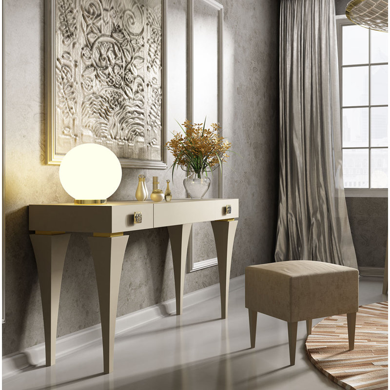 Ensemble de meuble-lavabo de maquillage avec miroir Kirkwood, Beige / or lustré
