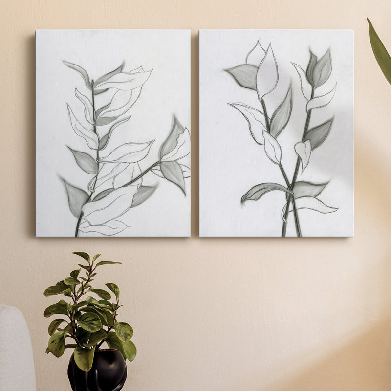CHARCOAL FOLIAGE I par Kayleigh Wold - Ensemble de 2 reproductions sur toiles tendues, H 12 po x l 16 po x P 1 po