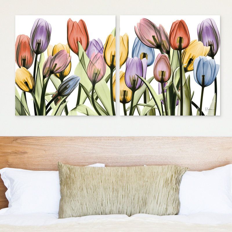 «Tulip Scape X-ray I and II» par Albert Koetsier - ensemble de reproduction d'art sur verre sans cadre