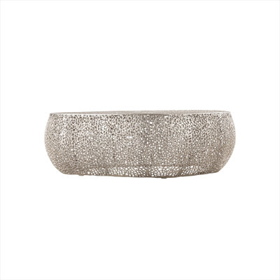 Silver-tone aluminum oval coffee table for living room conversation centerpiece in modern contemporary style