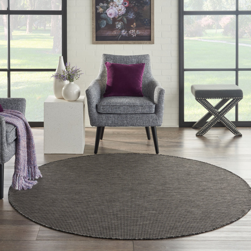 Lillehammer Solid Indoor/Outdoor Area Rug, Round 6', Charcoal