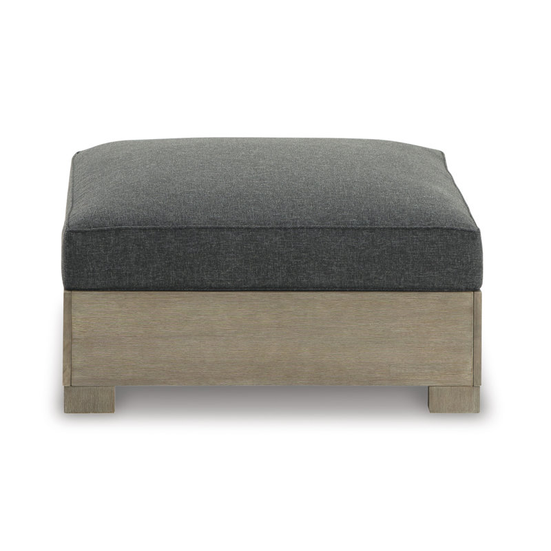 Gray and Beige Transitional Outdoor Ottoman with Cushion