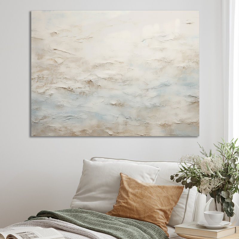 Beige bleu océan tempête III sur toile, Toile tendue, H 30 po x l 40 po x P 1,5 po