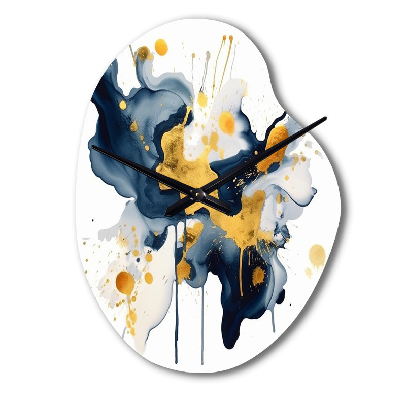Horloge murale en métal bleu foncé et or à formes irrégulières XXII - Fractals, Petit
