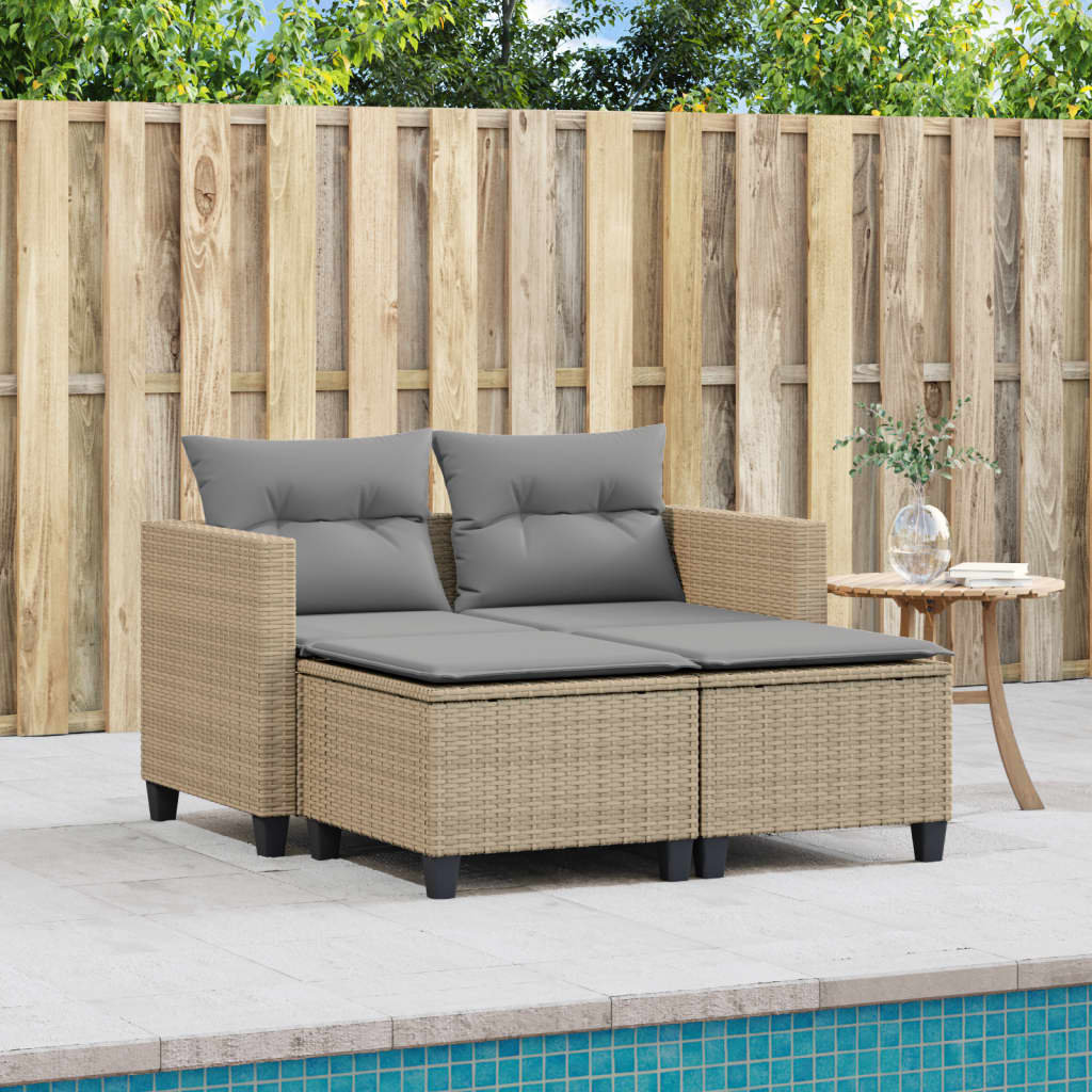 Vidaxl Gartensofa 2-Sitzer Mit Hockern Schwarz Polyrattan