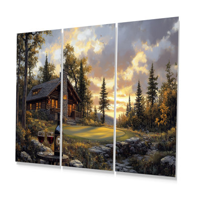 Green Golf Course With Cozy Lodge V - Golf Wall Art Print Set