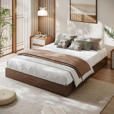 Solid Wood Platform Bed Frame, Floor-Standing Bed with Sturdy Slats, Full/Twin/King/California King/Twin-XL, Modern Minimalist Design