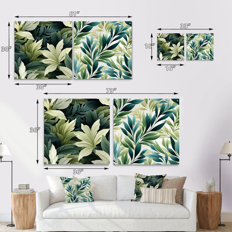 Ensemble de 2 feuilles murales en acrylique à motif de feuilles tropicales, H 36 po x l 73 po