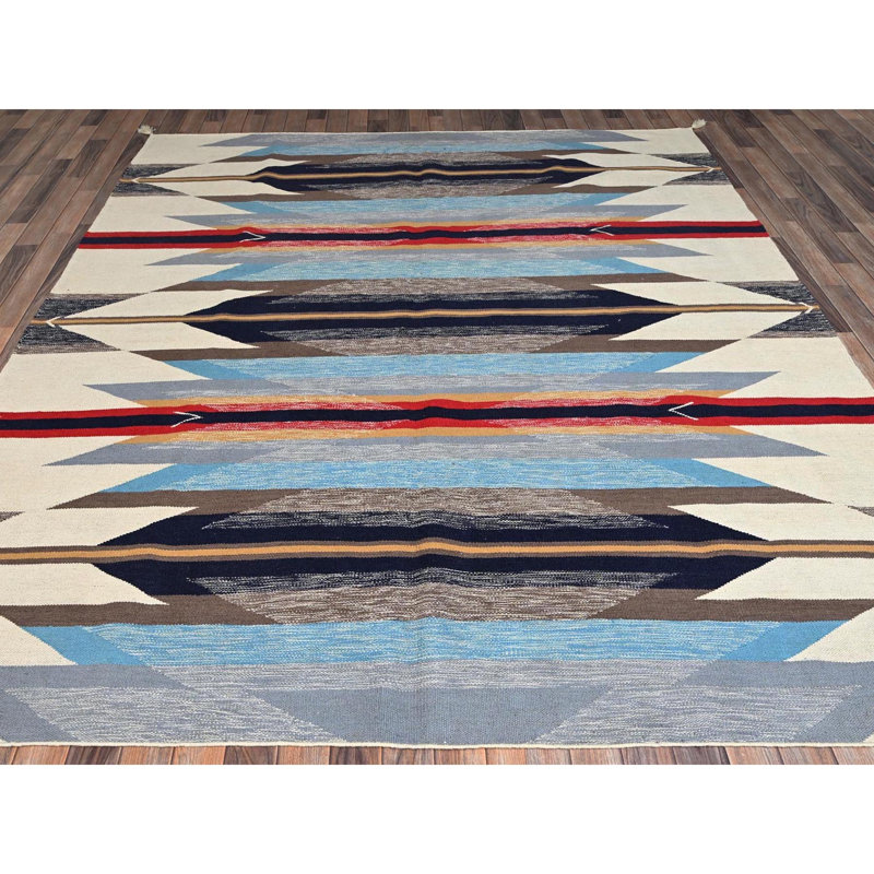 Tapis oriental tissé à la main bleu clair à motif géométrique tissé à la main 8 pi 2 po x 9 pi 7 po bleu clair 8 pi 2 po x 9 pi 7 po