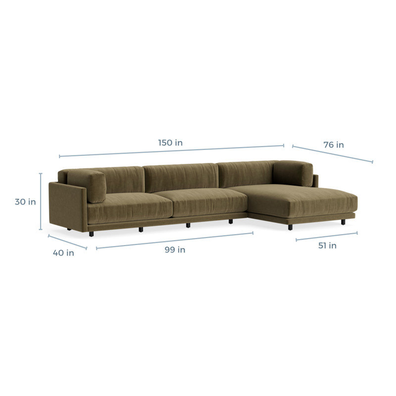 MTO - Sunday Sofa w/ Chaise, Moss Velvet, Right