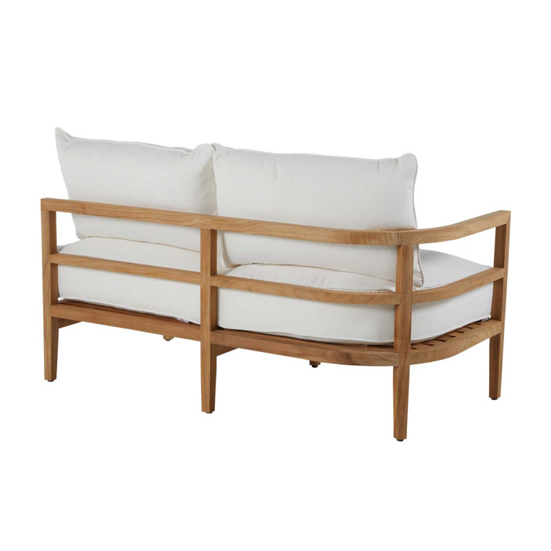 Santa Barbara 57.5" Wide Teak Loveseat with Cushions, Natural Teak, Rollo Lace InsideOut® Linen, Welt + Standard fill