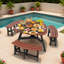 Ensemble de table de pique-nique extérieur 6 personnes avec pieds noirs, 3 bancs intégrés et trou de parasol central