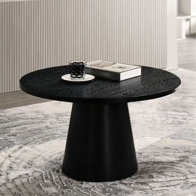 Table basse ronde de conception contemporaine, base en forme de cône, finition noire, formation d'hévéa et de bois d'ingénierie, piédestal de style moderne H 17 po, largeur de 29 pouces