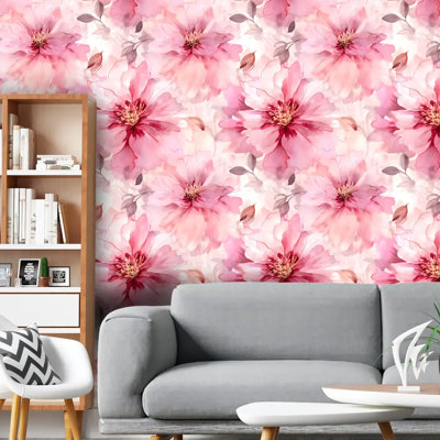 Rouleau de papier peint à motif de pivoines à l'aquarelle rose Vintage