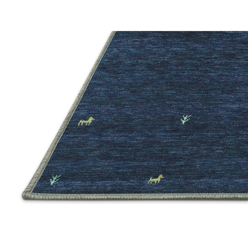 Tapis bleu marine en polyester tissé à la machine Jarline, Rectangle 2 pi x 3 pi