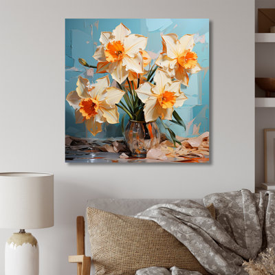 Jonquilles fleuries avec un pinceau féroce