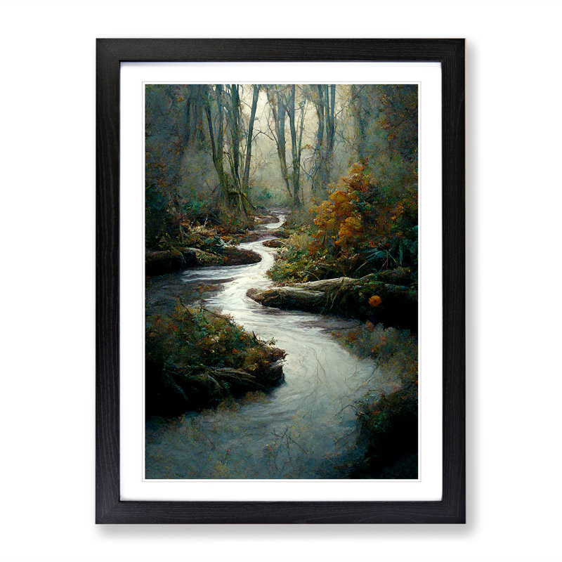 Forest Stream No.5 - Single Picture Frame Painting, Black, 64cm H x 46cm W x 2cm D