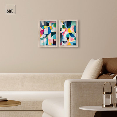 Dynamic Shapes set Shadowbox Print Colorful Wall Decor Set by Art Remedy, Black Frame, 10 x 15